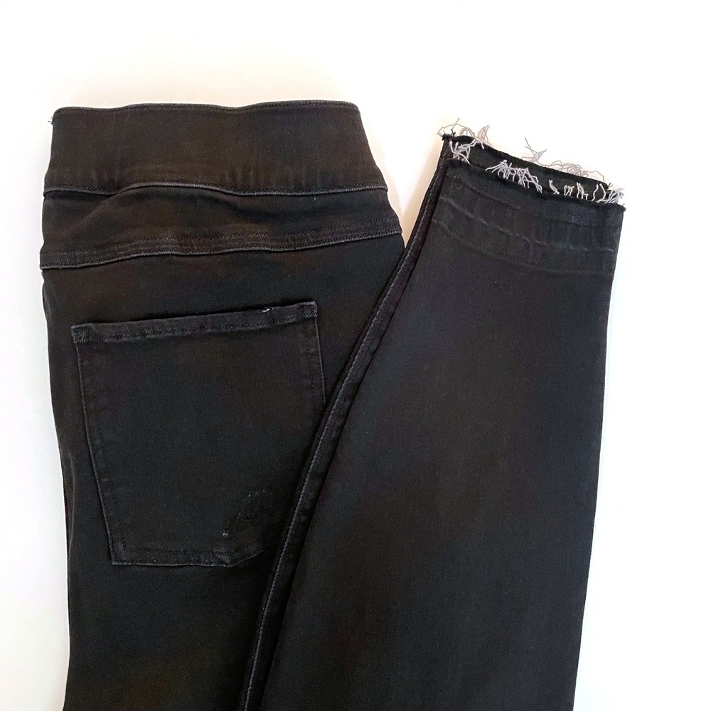 Spanx Black Distressed‎ Skinny Jeans Pull On High Waist Frayed Hem Womens XL TG